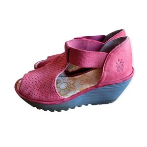 Fly London Sandals Womens Leather Wedge Peep Toe Perforated Red Size 36 US 6